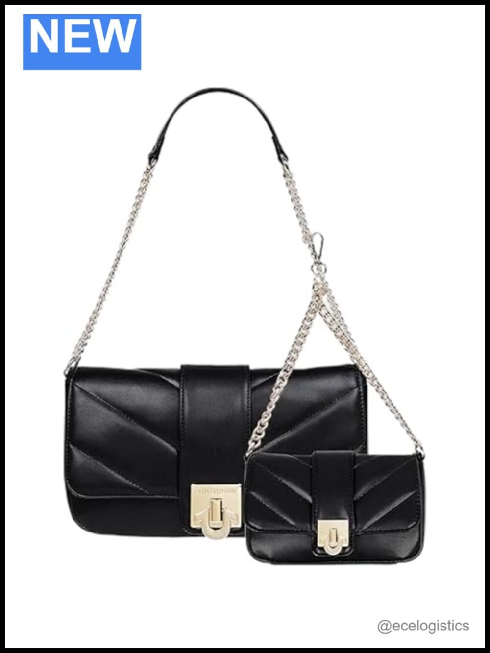 Quilted Shoulder Bag Set with Gold Chain Straps Polyurethane